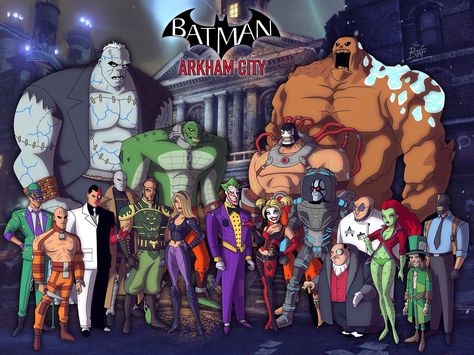 Bruce Timm Arkham Asylum Rogues Batman Arkham Games, Batman Arkham Series, Batman Animated Series, Batman Animated, Batman Arkham Asylum, Gotham Villains, Batman Arkham City, Arkham City, Batman The Animated Series