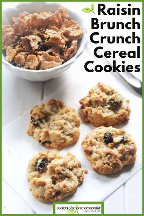 These cookies are made with Raisin Bran Crunch Cereal. They will remind you of Ranger cookies. What a fun way to eat breakfast. #cerealcookies #raisinbrancrunchcookies Breakfast Cereal Cookies, Oat Clusters Recipe, Raisin Bran Cookies, Baking Knowledge, Cereal Muffins, Ranger Cookies, Pumpkin Cakes, Cookies For Breakfast, Raisin Bran