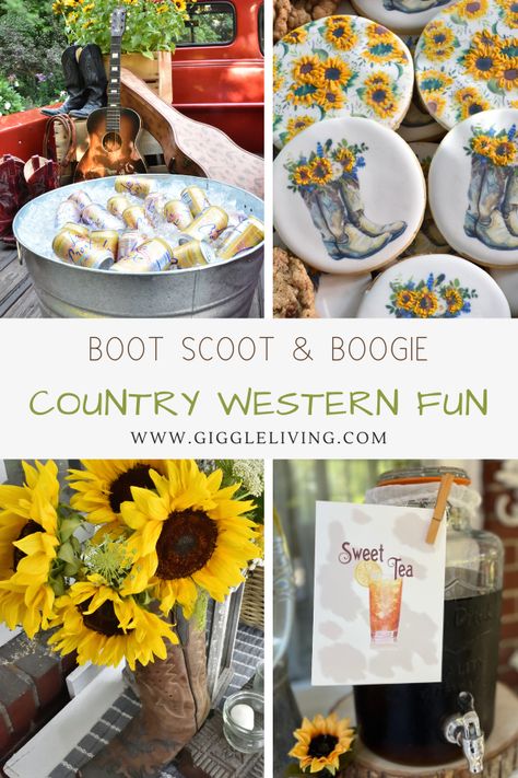 Country Western party ideas for a fun, summer celebration! 50th Birthday Country Theme, Country Dance Party Ideas, Country How Down Party, Cowgirl Party Games Adults, Bluegrass Birthday Party, Country Picnic Party Ideas, Country Themed 40th Birthday Party, Backyard Western Party, Sweet 16 Western Party Ideas