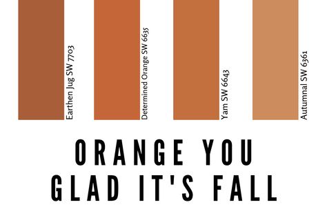 Fall Paint Color Inspiration From Sherwin Williams | Fall Paint Colors Sherwin Williams Orange Colors, Sherwin Williams Rust Colors, Sherman Williams Paint, Best Sherwin Williams Paint, Rust Color Paint, Fall Paint Colors, Orange Paint Colors, Pumpkin Paint, Best Neutral Paint Colors