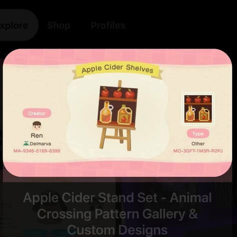 Honey Stand Acnh, Acnh Apple Design, Acnh Apple Cider Stand, Acnh Witchcore, Autumn Town, Codes Acnh, Acnh Halloween, Acnh Cottagecore, Cat Island