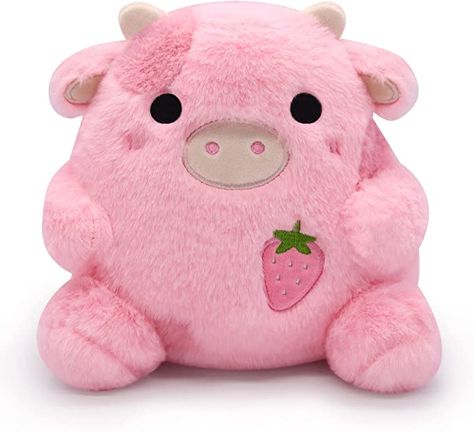 Strawberry Cow Plush, Stuffed Cow, Cow Plush, Cow Toys, Strawberry Cow, Soft Stuffed Animals, Pink Cow, Cute Strawberry, Kawaii Plushies