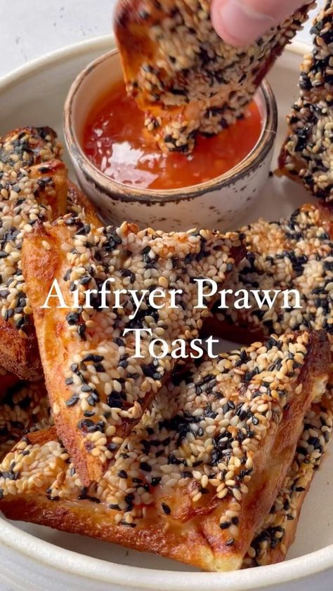 Prawn Toast Recipe Airfryer, Air Fryer Prawn Toast, Low Cal Bread, Sesame Toast, Prawn Toast Recipe, Prawn Toast, Food Processor Uses, Raw Prawns, Air Fried Food