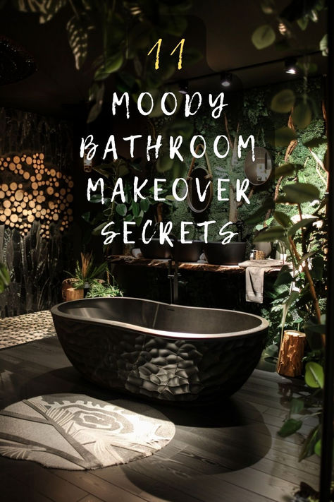 Want to add drama and depth to your bathroom? 🖤 Explore the secrets of moody bathroom design! From choosing the perfect dark paint colors to selecting statement fixtures, I'll guide you through every step. Discover how to incorporate moody elements while maintaining functionality. Ready to transform your space? Click for inspiration! 🚿 #MoodyInteriors #BathroomMakeover #DarkDecor #LuxuryDesign #BathroomInspo Dark Spa Bathroom Ideas, Dark Tropical Bathroom, Dark Boho Bathroom Ideas, Dark Botanical Bathroom, Dark Bathroom Colors, Moody Bathroom Colors, Moody Bathroom Paint Colors, Statement Bathrooms, Moody Green Bathroom