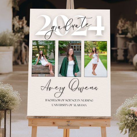 Add a touch of elegance to their special day with our custom designed personalized graduation welcome signs, available in multiple finishes and material types.All of our designs are made to order and fully customizable; created to match the style, decor and ambiance of your unique event. Need a different color or font? Have a special design request? We will gladly work with you to match any color, style or theme for your perfect day--just send us a message!PRODUCT DETAILSAcrylic: Clear acrylic with white vinyl backing High-Gloss finish, image appears to be embedded in glass Second-surface printing directly on ¼” Acrylic Pre-attached hardware: Ready to hang and floats 1.5” off the wall Depth of 0.75 inches (1.9cm) Rounded corners Foam Board: Printed on a solid PVC panel with a protective UV Graduation Party Welcome Sign, Graduation Welcome Sign, College Graduation Party Decorations, Graduate Photo, Graduation Poster, Senior Stuff, Party Welcome Sign, College Graduation Parties, Pvc Panels