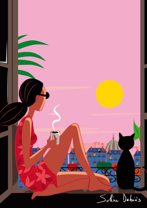 Window Sill, A Cat, Paris, Tea, Coffee