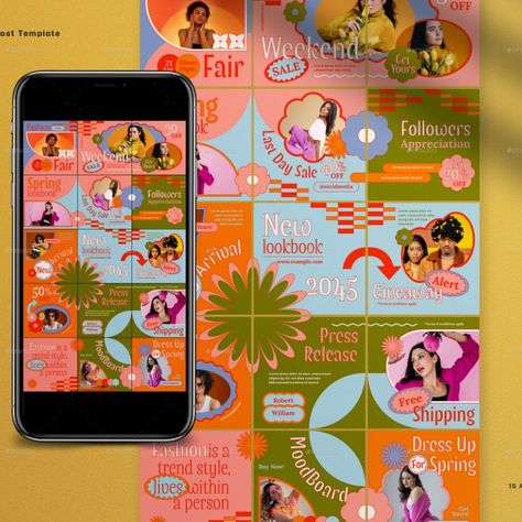 Orange Retro Spring Instagram Puzzle Post Design Instagram, Spring Social, Instagram Puzzle Template, Spring Instagram, Retro Spring, Puzzle Template, Orange Retro, Instagram Puzzle, Advertise Your Business