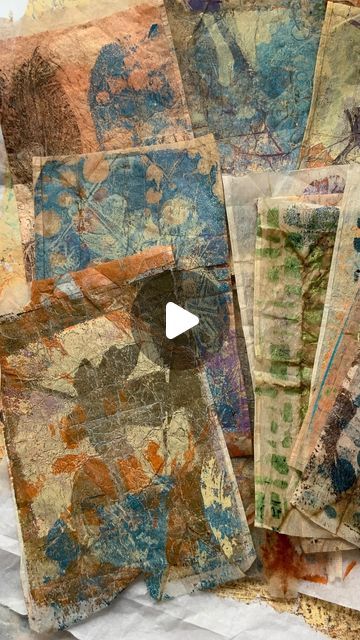 Brygida | Layered #gelprinting on tea bags and tissue paper. Collage Fodder. 
🆕Video on my YouTube Channel 
Link in bio
With this video I want to... | Instagram Tissue Paper Collage, Collage Fodder, Tea Bag Art, Gelli Arts, Gelli Plate, Original Collage, Monoprint, Tea Bags, Paper Collage