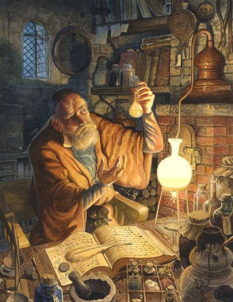 What Really is Alchemy? Quiz on the basics of an alchemist: “What is alchemy? Give one example of a cultural alchemist, etc.) Decide as a class if the Alchemist “taught” the boy “alchemy” (first as an actual science, then as a life application). Discuss h Alchemy Art, Heroic Fantasy, Ancient Knowledge, Arte Fantasy, Art And Illustration, 판타지 아트, Alam Yang Indah, Medieval Fantasy, Alchemy