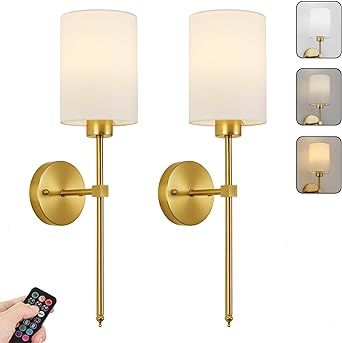 Battery Operated Wall Sconces Set of Two, with Remote Control, Dimmable, Warm White/Natural White/Daylight/RGB, Wireless Rechargeable Wall Light for Living Room, Bedroom, Entryway, Gold Wireless Wall Sconces, Battery Operated Wall Sconces, Light For Living Room, Ceiling Fan In Kitchen, Bath Fixtures, Wall Fans, Gold Walls, Gardening For Kids, Everly Quinn