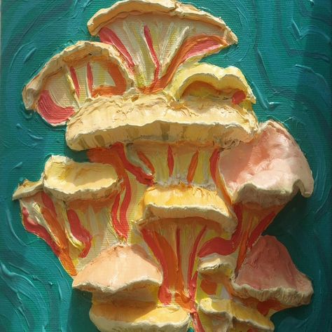 Created 3D mushroom with air dry clay , paint, and a canvas . So cute !! See more pictures on my instragram (wonderfulaliarts) Air Dry Clay On Canvas, Clay On Canvas, 3d Paintings, Clay Paint, Modeling Paste, Paintings On Canvas, Mushroom Art, Dry Clay, Air Dry Clay