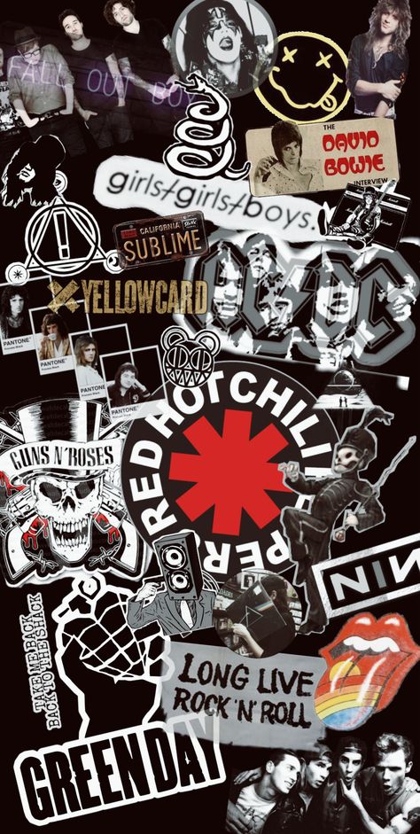 red hot chili peppers, green day, guns n’ roses, nine inch nails, rolling stones, panic! at the disco, yellowcard, acdc, bon jovi, radio head, david bowie, etc. wallpaper Red Hot Chili Peppers Poster, Arte Heavy Metal, Rock Wallpaper, Radio Head, Iphone Wallpaper Music, Rock Band Logos, Rock Band Posters, Heavy Metal Art, Emo Wallpaper