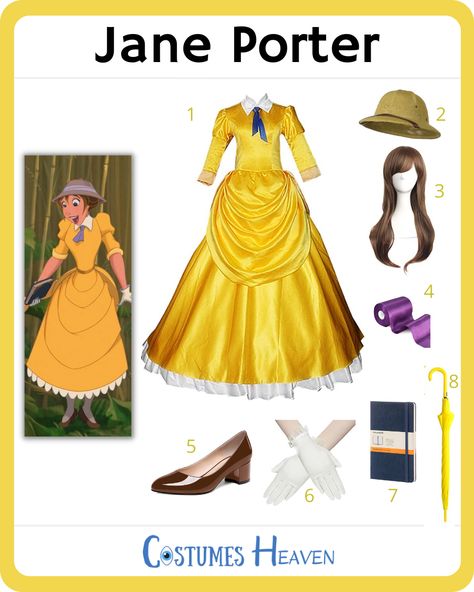 Jane Porter Costume, Tarzan And Jane Costume, Jane Costume, Tarzan And Jane, Jane Porter, Yellow Umbrella, Brave Women, Safari Adventure, Disney Cosplay