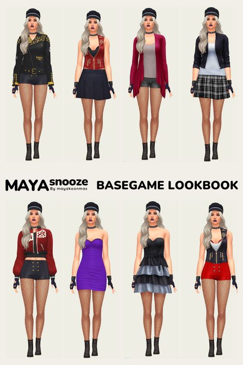 Basegame/  NOCC/ Mod-Free Base Game Sims 4 Outfits, Sims 4 Base Game Outfits Ideas, Sims Fits, Sims4 Outfits, Sims4 Lookbook, Sims 4 Base Game, Ts4 Lookbook, Sims Lookbook, Sims Outfits