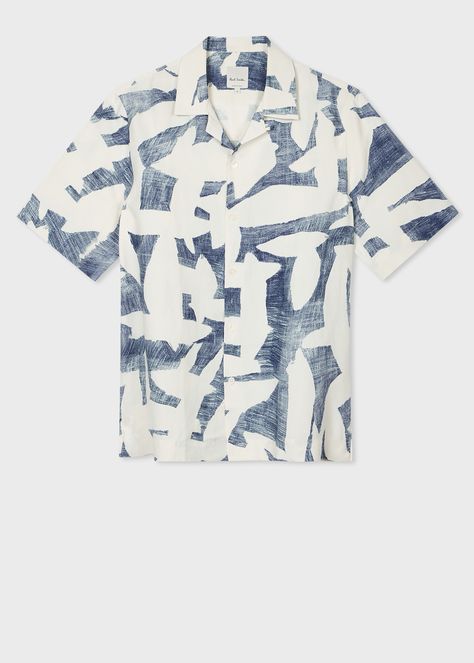 Made in Italy from a lightweight viscose and linen-blend, this summer-ready shirt features an 'Abstract Cutout' print throughout. Beach Clothing Ideas, Mens Printed Shirts, Men Fashion Casual Shirts, Summer Ready, Printed Linen, Blue Abstract, Shirt Pattern, Paul Smith, Shirt Men