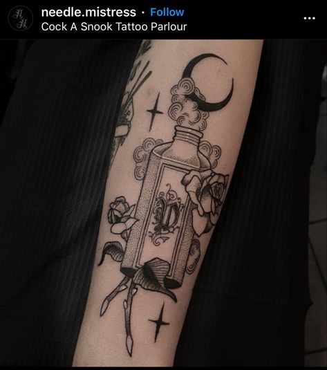 Gothic Vase Tattoo, Traditional Witchcraft Tattoo, Coffin With Flowers Tattoo, Arsenic Tattoo, Dark Academia Tattoo Ideas, Dark Academia Tattoos, Rockabilly Tattoo Sleeve, Small Gothic Tattoos, Tattoos Witchy