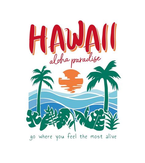 Hawaii lettering with tropical beach Beach Graphics, Slogan T Shirt, Pop Art Wallpaper, Vector Drawing, Tropical Beach, Beach Sunset, Art Wallpaper, Pop Art, Hawaii