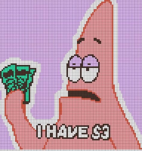 Cartoon Alpha Pattern, Spongebob Cross Stitch Pattern, Alpha Patterns Funny, Spongebob Alpha Pattern, Spongebob Crochet Pattern, Alpha Pattern Disney, Spongebob Cross Stitch, Alpha Patterns Pixel Art, Meme Money