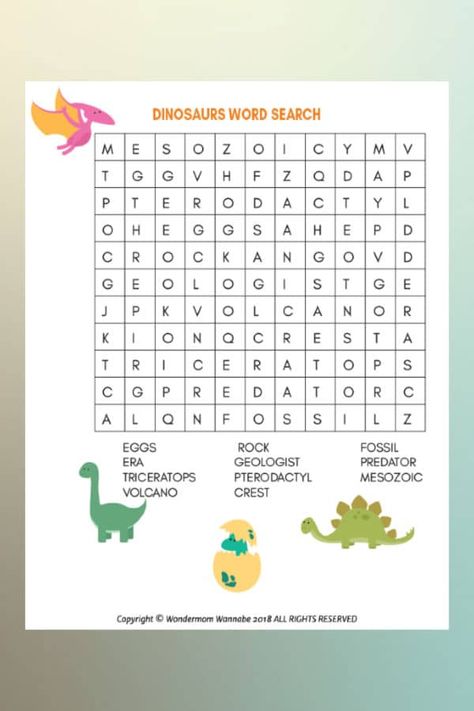 Dinosaur Word Search, Dinovember Ideas, Dinosaur Facts For Kids, Dinosaur Week, Dinosaur Ideas, Dinosaur Worksheets, Word Puzzles For Kids, Word Search For Kids, Dinosaur Facts