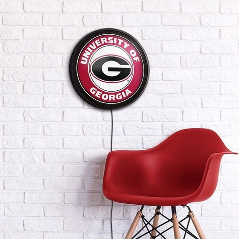 The Fan-Brand Georgia Bulldogs Round Slimline Lighted Wall Sign - Football, Basketball & Baseball Wall Decor - College Sports Decor for Home, Office,... Game Room Lighting, Office Game Room, University Of Cincinnati, Texas Tech Red Raiders, University Of Oklahoma, Fan Cave, Red Raiders, Cincinnati Bearcats, Round Light