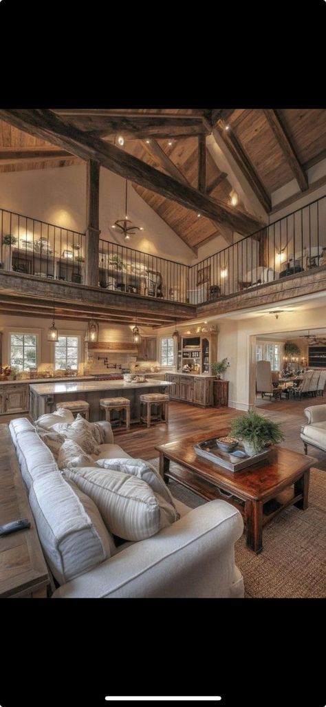 Loft Ideas Upstairs, Farmhouse Loft, Barndominium Interior, House Yard, Mountain Living, Loft House, Big Windows, Windows Exterior, Cute House