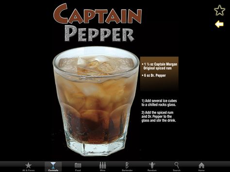 Captain Pepper Captain Morgan Spiced Rum, Pocket Cocktails, Bride Quotes, Bartender Drinks, Gentlemens Guide, Drinks Ideas, Specialty Drinks, Alcholic Drinks, Liquor Recipes