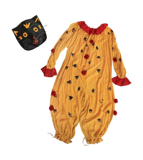 Cat Clown, Witch And Cat, Cat Jumpsuit, Red Pom Poms, Antique Halloween, 1940s Woman, Evil Clown, Coverall Jumpsuit, Evil Clowns