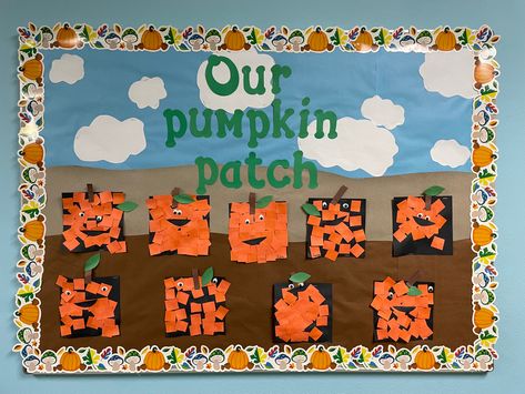 Pre K Poster Board Ideas, Pumpkin Decorating Classroom, Prek Fall Bulletin Boards, Kindergarten October Bulletin Boards, Fall Classroom Door Ideas October, Prek Bulletin Board Ideas Preschool, Fall Pre K Bulletin Boards, Fall Bulletin Boards For Kindergarten, Pumpkin Patch Bulletin Board Preschool