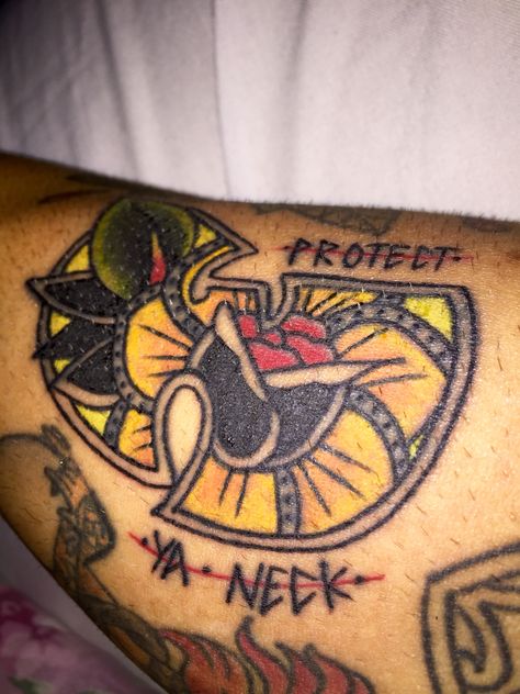 Wu tang, method man, ODB, protect ya neck, killer bee tattoo the wu, trad neo trad gap filler roses Protect Ya Neck Tattoo, Killer Bee Tattoo, Wu Tang Tattoo, Sak Yant Tattoo, Pieces Tattoo, Method Man, Chest Piece Tattoos, Bee Tattoo, Wu Tang