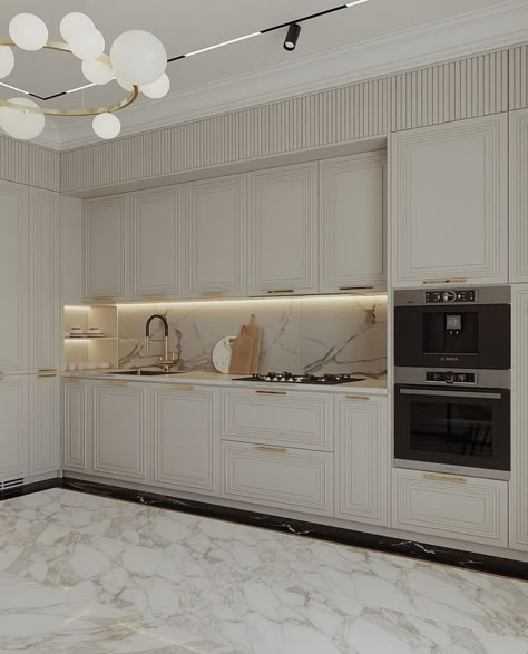 Kitchen Neoclassic Interior Design, Minimal Kitchen Design, Classic Kitchen Design, Modern Kitchen Cabinet Design, Dream Kitchens Design, Kitchen Interior Design Modern, Kitchen Design Plans, House Design Kitchen, Kitchen Design Decor