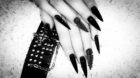 Maleficent Oc, Black Nail Inspo, Gothic Graveyard, Dark Fae, Pin Icon, Black Cherry Merlot, Nails Dark, Punk Nails, Gothic Nails