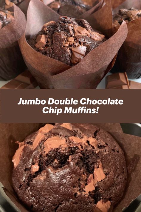 Jumbo Double Chocolate Chip Muffins, Choc Chip Cupcakes Recipes, Giant Chocolate Chip Muffins, Jumbo Double Chocolate Muffins, Large Chocolate Chip Muffins, Jumbo Chocolate Muffins, Giant Muffins Recipe, Big Muffins Recipe, Chocolate Muffin Recipes