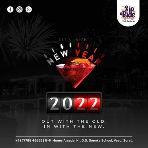 Happy New Year Post For Mocktail New Year Engagement Post, Happy New Year Design Graphics Creative, Happy New Year Ads, New Year Ads Creative, Happy New Year Creative Ads, New Year Creative Ads, Happy New Year Post, New Year Social Media Post, Bar Flyer