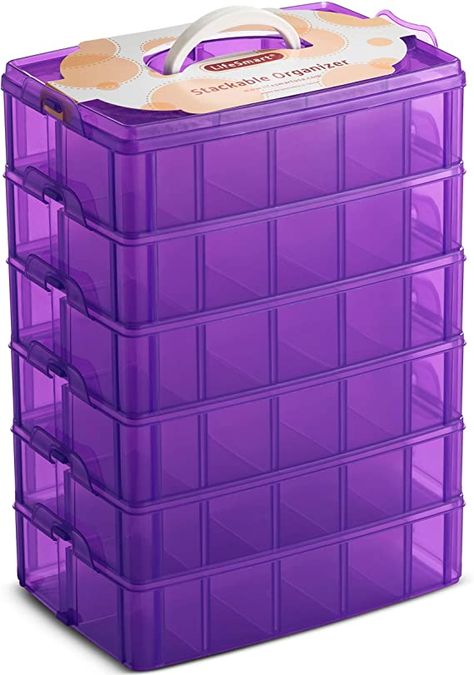 AmazonSmile: LifeSmart USA Stackable Storage Container Purple 60 Adjustable Compartments Compatible with Lego Dimensions LOL Surprise Littlest Pet Shop Arts and Crafts and More (Standard 6 Tier): Toys & Games Craft Storage Containers, Small Parts Storage, Small Parts Organizer, Lego Friends Sets, Small Plastic Containers, Box With Handle, Lego Dimensions, Art And Craft Materials, Toy Storage Organization