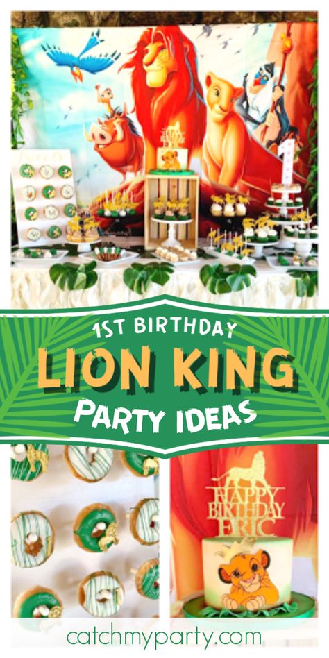 Take a look at this incredible Lion King 1st birthday party! The birthday cake is fantastic! See more party ideas and share yours at CatchMyParty.com #catchmyparty #partyideas #lionking #lionkingparty #safariparty #1stbirthday Lion King Party Food, The Lion King Birthday Party, Lion King Party Ideas, The Lion King Birthday, Birthday Lion King, Jungle Safari Party Ideas, Lion Guard Party, Animal Party Ideas, Lion King Birthday Party Ideas