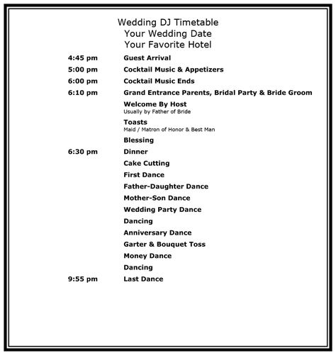 Wedding Reception Timeline For Dj, Dj Timeline For Wedding, Early Wedding Timeline, Wedding Timeline 5pm Ceremony, Wedding Reception Schedule, Wedding Dj Playlist, Lds Weddings Reception, Dj Ideas, Reception Timeline