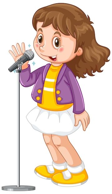 A cute girl singing with microphone Free... | Free Vector #Freepik #freevector #kids-singing #girl-singing #girl-clipart #little Singing Clipart, Singing Drawing, Boy Cartoon Characters, Girl Singing, Music Classroom Decor, Babysitting Crafts, Girl Drawing Easy, Student Cartoon, Kids Singing