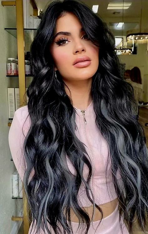 Hair Color Trends For Brunettes, Dark Hair Color, Black And White Hair, Types Of Hair Color, Hair Color Underneath, Hair With Highlights, Black Hair With Highlights, Black Hair Color, Dyed Hair Inspiration