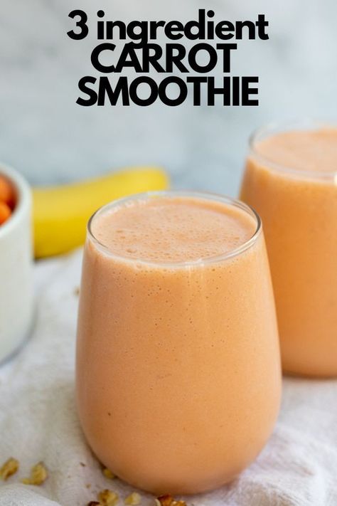 carrot smoothie Carrot Smoothie Recipe, Carrot Ginger Smoothie, Vegan Breakfast Recipes Easy, Easy Juice Recipes, Carrot Smoothie, Veggie Smoothies, Fruit Smoothie Recipes Healthy, Banana Drinks, Banana Smoothie Recipe