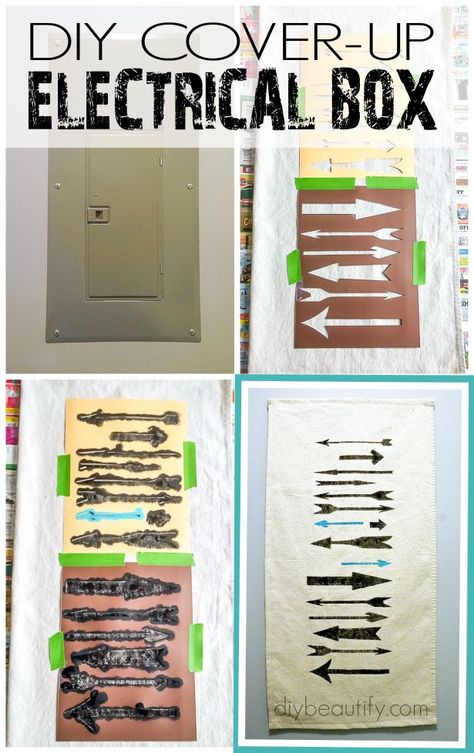 Easy diy solution to cover up electrical box! | diy beautify Pantry In Bedroom, Diy Breaker Box Cover, Diy Electrical Box Cover, Diy Fuse Box Cover, Diy Coverup, Breaker Box Cover, Cover Electrical Panel, Fuse Box Cover, Electrical Box Cover