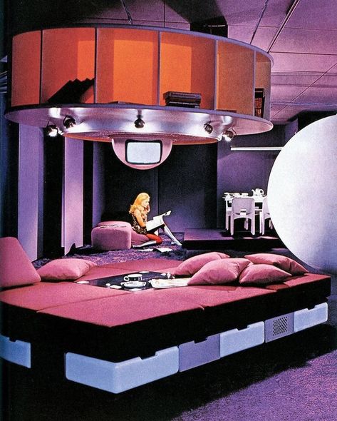 Space Age Bedroom, 1980s Interior Design, Space Age Interior, 1980s Interior, 80s Interior Design, 80s Interior, 70s Interior, Retro Bedrooms, Retro Interior Design