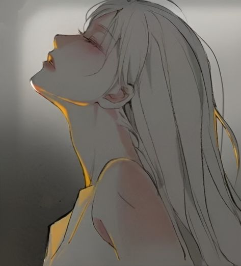 Profile Smile Drawing, White Hair Oc Art, White Haired Girl Art, Colored Characters, Smile Drawing, Back Drawing, Long White Hair, Drawing Examples, Japon Illustration