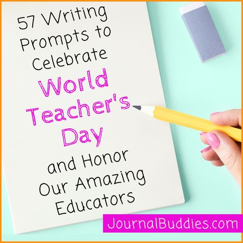 On World Teacher's Day, show your appreciation for educators everywhere by reflecting on your own experiences. Use these journal prompts to explore the impact of a teacher who inspired you.  #WorldTeachersDay #Teachers #Education #JournalBuddies What Is A Teacher, High School Journal, Holiday Writing Prompts, Creative Writing For Kids, Journal Prompts For Kids, World Teacher Day, Holiday Writing, Student Journal, World Teachers