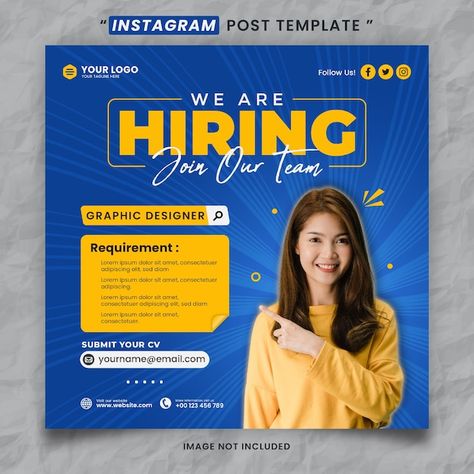 Now Hiring Graphic, Recruitment Social Media Posts, We Are Hiring Social Media Post, Job Posting Design, Hiring Poster Design Ideas, We Are Hiring Design, Hiring Poster Creative, Post Layout Design, Hiring Post Design