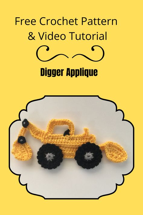 Crochet Excavator Free Pattern, Truck Applique Patterns Free, Crochet Truck Applique Free Pattern, Crochet Vehicles, Crochet Blanket Round, Crochet Cars, Hekel Patrone, Felt Furniture, Crochet Characters