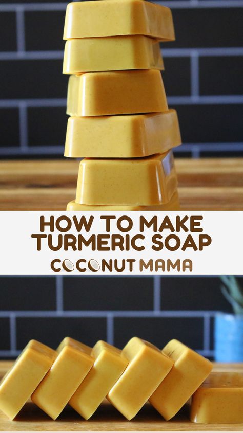 This melt-and-pour turmeric soap is great for sensitive skin and is an easy DIY recipe for beginner soap makers! Diy Turmeric Soap, Turmeric Soap Recipe, Beginner Soap Recipes, How To Make Shampoo, Neem Soap, Easy Soap Recipes, Tallow Soap, Baking With Coconut Flour, Coconut Soap