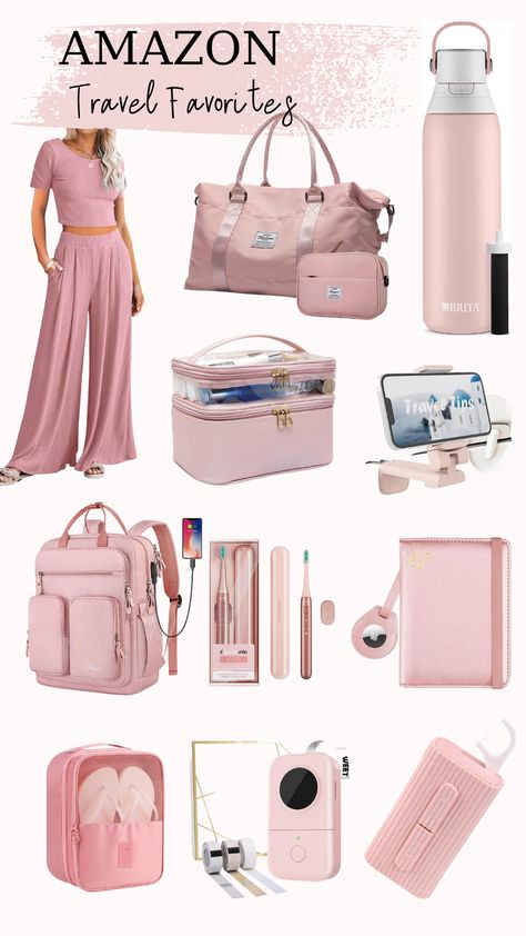 Pink travel clothes and accessories Pink Travel, Amazon Travel, Travel Clothes, Find Amazon, Clothes And Accessories, Favorite Products, Travel Outfit, Pink, Travel