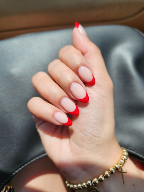 Nail design red french tip manicure Nail Design Red, Red French Tip Nails, French Tip Pedicure, Tip Manicure, White French Tips, Red French Tip, French Tip Manicure, Red French, Red Nail Designs