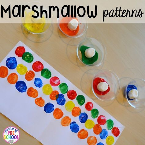 Camping themed math: marshmallow patterns! Patterning Kindergarten, Camping Preschool, Camping Theme Preschool, Math Preschool, Preschool Patterns, Math Patterns, Prek Math, Pattern Activities, Summer Preschool