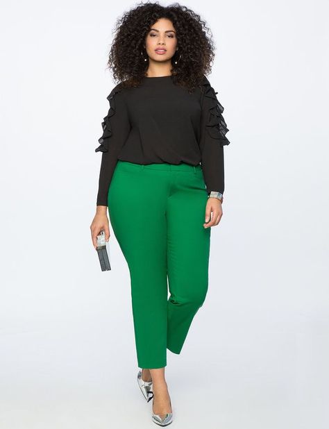 Work Outfits Frauen, Plus Size Tips, Moda Plus, Plus Size Fashion For Women, Plus Size Pants, Green Pants, Plus Size Kleidung, Plus Size Womens Clothing, Work Outfits Women